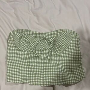 Green Gingham Strapless Top